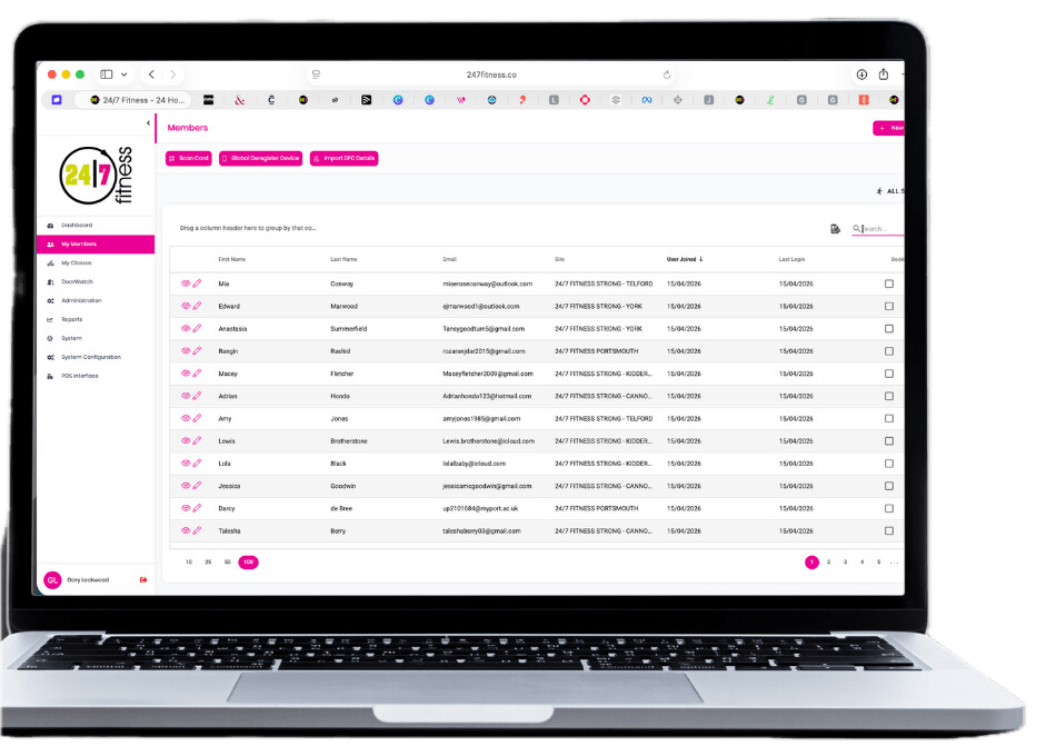 GYM X CRM member list and search screen