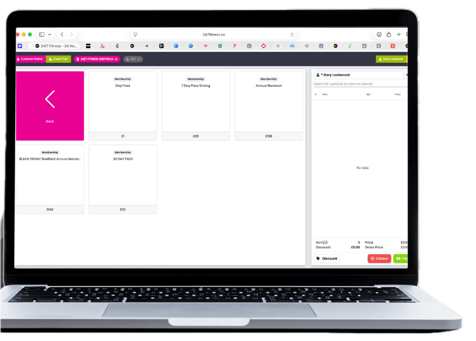 GYM X point of sale screen for memberships and products
